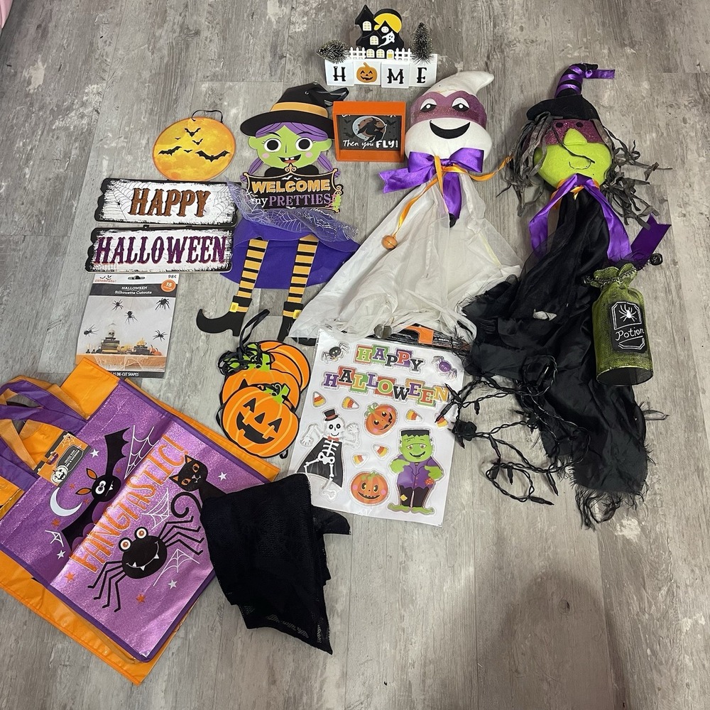 Lot of 14 Halloween Hanging Ghost, Stickers,‎ And More Decor Party Props